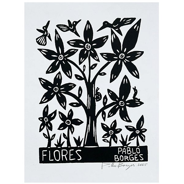 Xilogravura "Flores" P - Pablo Borges - PE