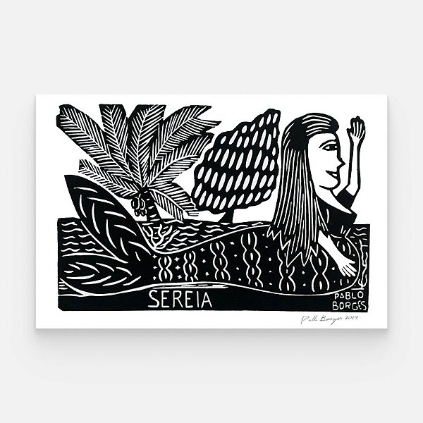 Xilogravura ''Sereia" M - Pablo Borges - PE