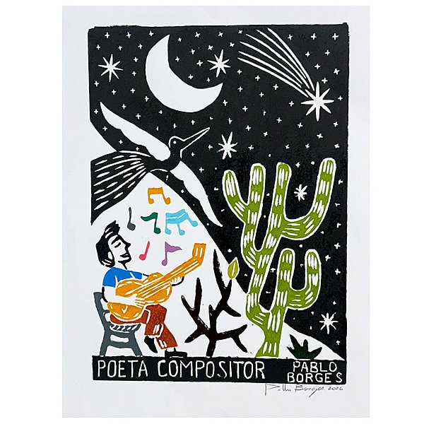 Xilogravura ''Poeta Compositor" M - Pablo Borges - PE