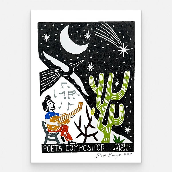 Xilogravura ''Poeta Compositor" M 2025 - Pablo Borges - PE