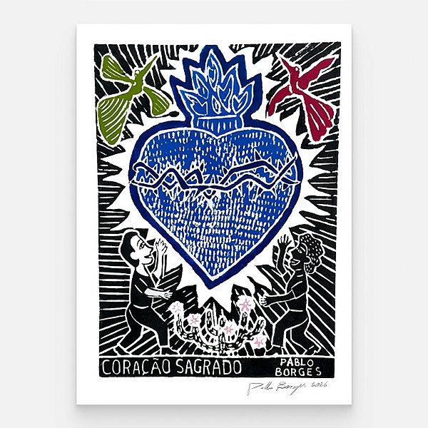 Xilogravura ''Coração Sagrado" M - Pablo Borges - PE