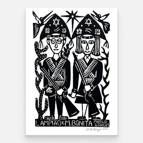 Xilogravura ''Lampião e Maria Bonita" M - Pablo Borges - PE