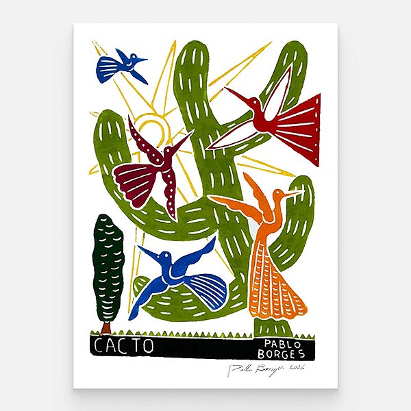 Xilogravura ''Cacto" M - Pablo Borges - PE