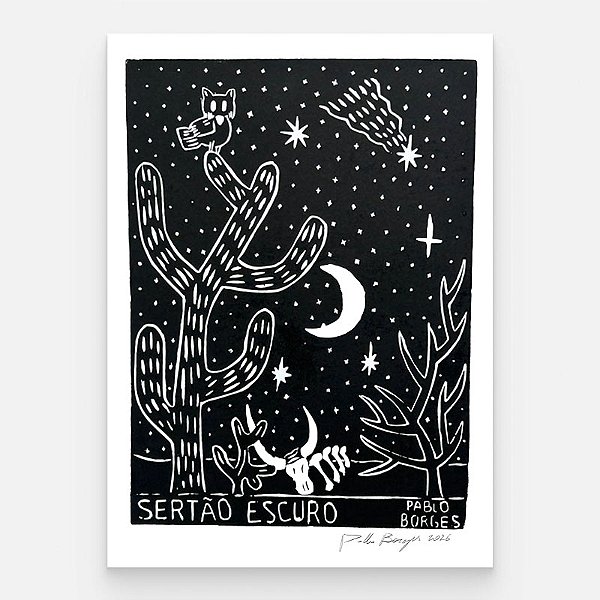 Xilogravura ''Sertão Escuro" M - Pablo Borges - PE