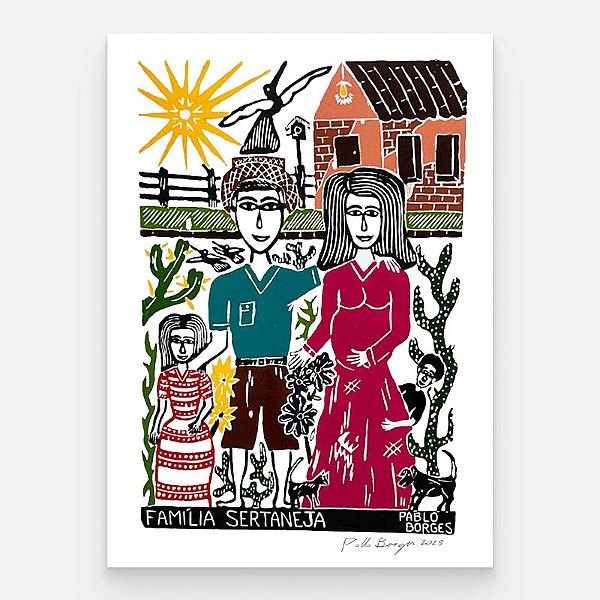 Xilogravura ''Família Sertaneja" G - Pablo Borges - PE