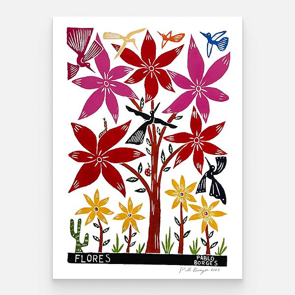 Xilogravura ''Flores" G - Pablo Borges - PE