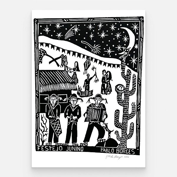 Xilogravura ''Festejo Junino" G - Pablo Borges - PE