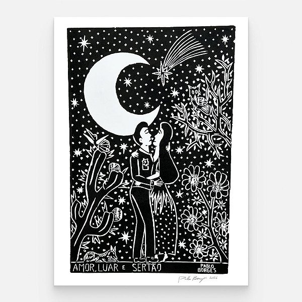 Xilogravura ''Amor, Luar e Sertão" G - Pablo Borges - PE