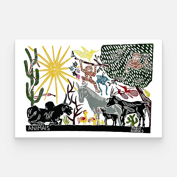 Xilogravura ''Animais" G - Pablo Borges - PE