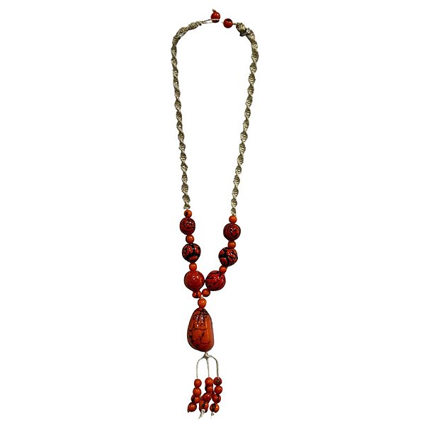 Colar de Jarina com Macrame Laranja- Rose - AM
