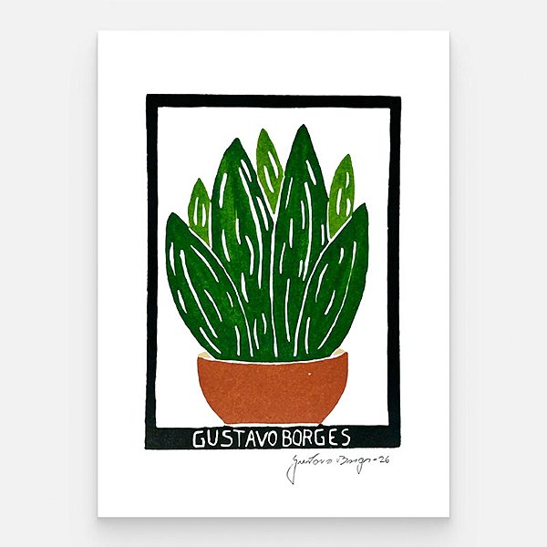 Xilogravura Vasinho com Planta P - Gustavo Borges - PE