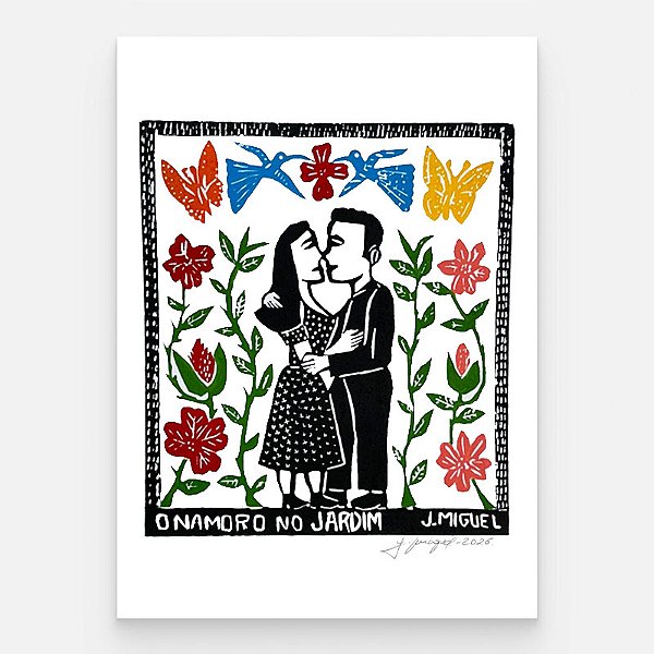 Xilogravura "O Namoro no Jardim" M - J. Miguel - PE