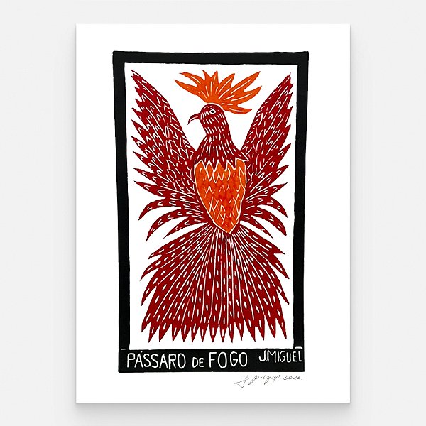 Xilogravura "Pássaro de Fogo" G - J. Miguel - PE