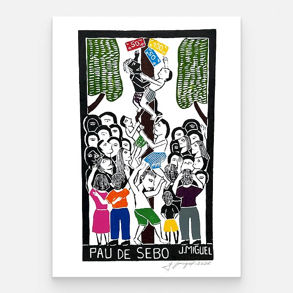 Xilogravura "Pau de Sebo" G - J. Miguel - PE