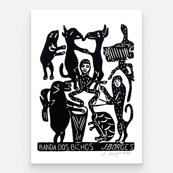 Xilogravura Banda dos Bichos M - assinada por J. Borges - PE (Garimpo Especial)