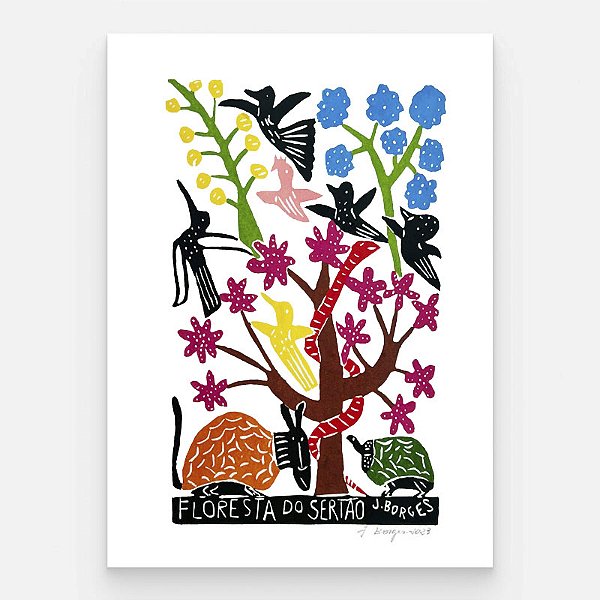 Xilogravura Floresta do Sertão G - assinada por J. Borges - PE (Garimpo Especial)