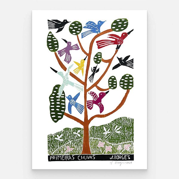 Xilogravura Primeiras Chuvas G - assinada por J. Borges - PE (Garimpo Especial)