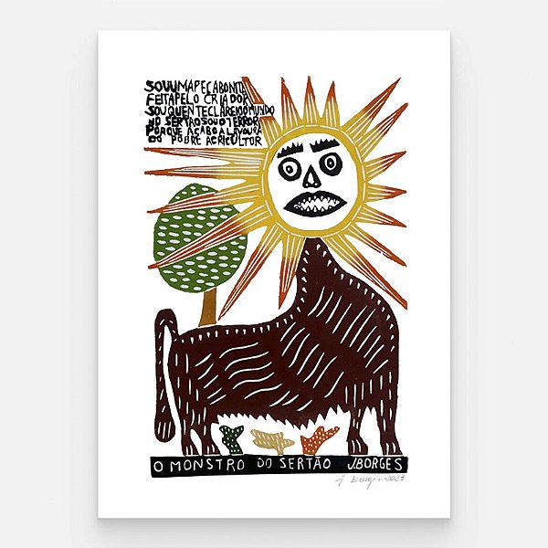 Xilogravura O Monstro do Sertão G - assinada por J. Borges - PE (Garimpo Especial)