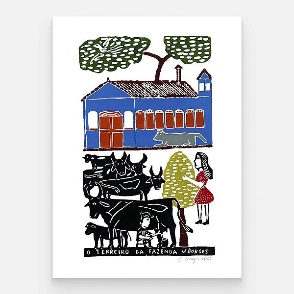 Xilogravura O Terreiro da Fazenda G - assinada por J. Borges - PE (Garimpo Especial)
