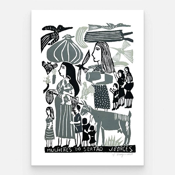 Xilogravura Mulheres do Sertão G - assinada por J. Borges - PE (Garimpo Especial)