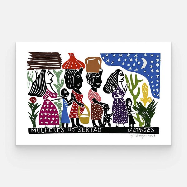 Xilogravura Mulheres do Sertão G - assinada por J. Borges - PE (Garimpo Especial)