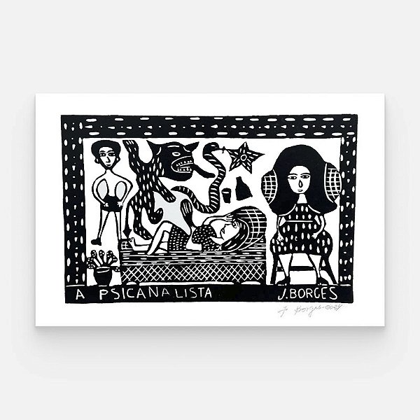 Xilogravura A Psicanalista G - assinada por J. Borges - PE (Garimpo Especial)