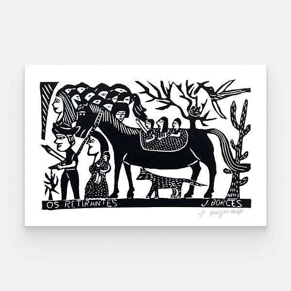 Xilogravura Os Retirantes G - assinada por J. Borges - PE (Garimpo Especial)