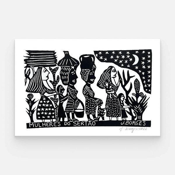 Xilogravura Mulheres do Sertão G - assinada por J. Borges - PE (Garimpo Especial)