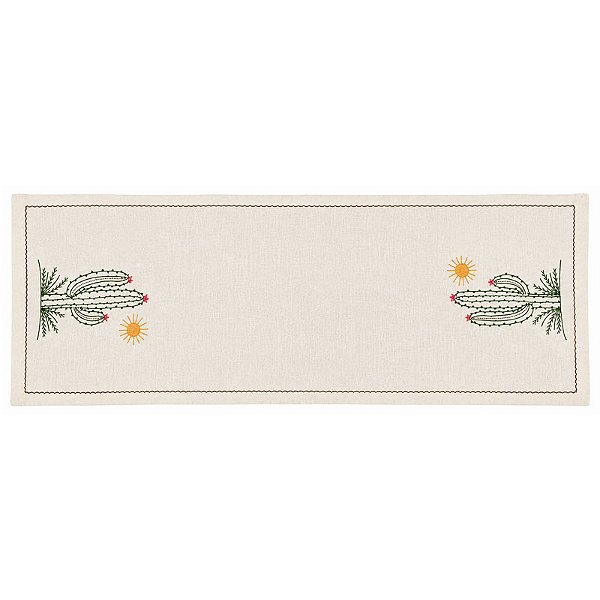 Caminho de Mesa de Linho Bordado Cacto 1.30M - Cooperart - BA