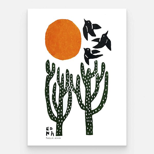 Xilogravura "Paisagem Sertaneja Colorida 2" P - Edna - PE