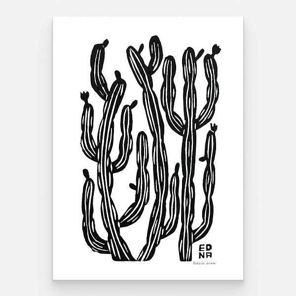 Xilogravura "Cactos 2" P (PB) - Edna - PE