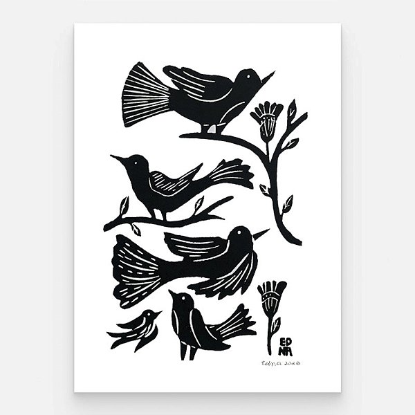 Xilogravura "Pássaros na Natureza" P (PB) - Edna - PE