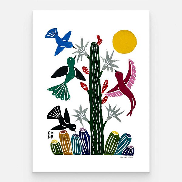Xilogravura "Beija Flores" M 2026 - Edna - PE