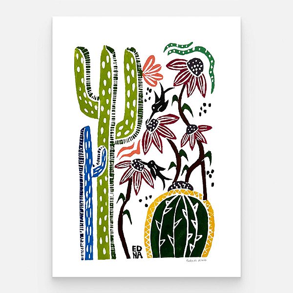 Xilogravura "Mandacaru e Coroa de Frade" M 2026 - Edna - PE