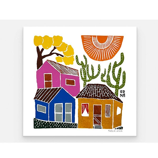 Xilogravura Quadrada "Vila do Sertão 1" M 2026 - Edna - PE