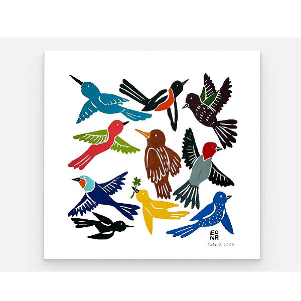Xilogravura Quadrada "Revoada" M - Edna - PE