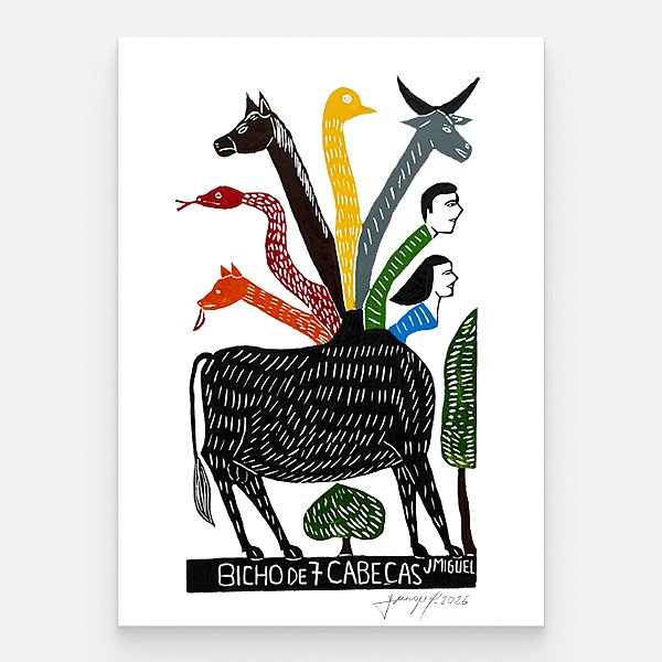 Xilogravura "Bicho de 7 Cabeças" G 2026 - J. Miguel - PE