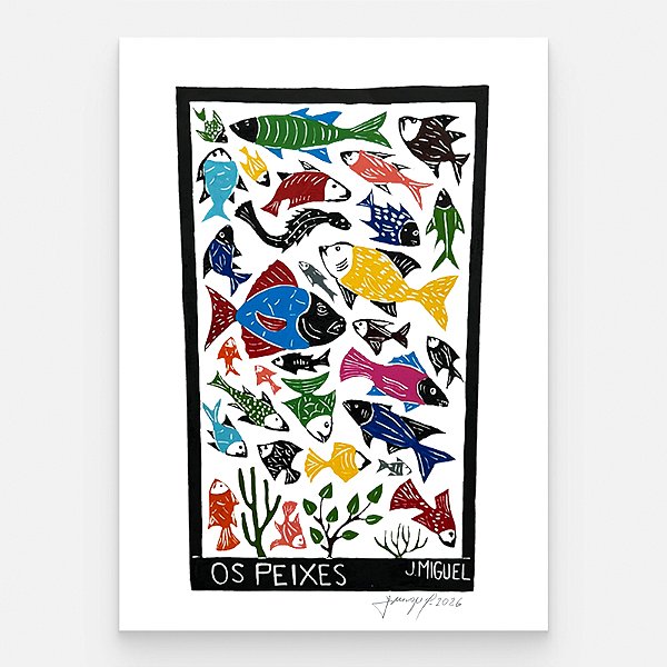 Xilogravura "Os Peixes" G 2026 - J. Miguel - PE