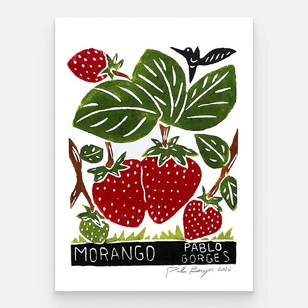 Xilogravura "Morango" P 2026 - Pablo Borges - PE