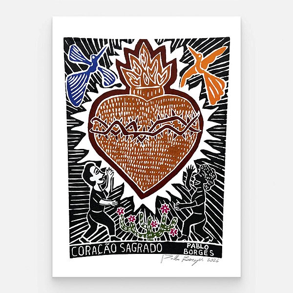 Xilogravura "Coração Sagrado 1" M 2026 - Pablo Borges - PE