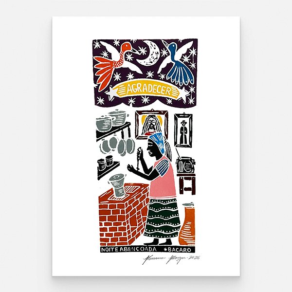Xilogravura "Noite Abençoada" M 2026 - Bacaro Borges - PE