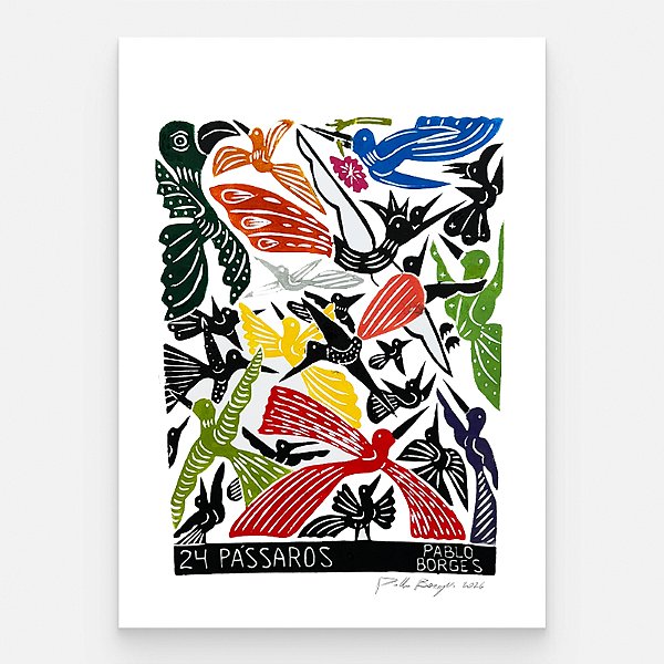 Xilogravura "24 Pássaros" M 2026 - Pablo Borges - PE