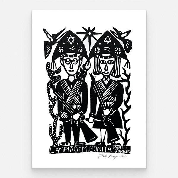 Xilogravura "Lampião e Maria Bonita" M 2026 - Pablo Borges - PE