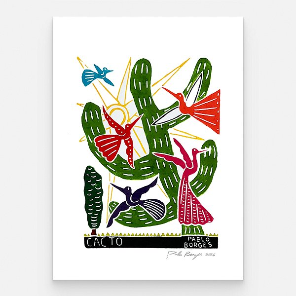 Xilogravura ''Cacto" M 2026 - Pablo Borges - PE