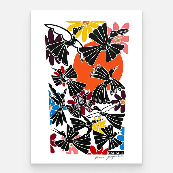 Xilogravura "Pássaros e Flores" G 2026 - Bacaro Borges - PE