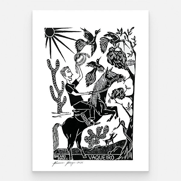 Xilogravura "Vaqueiro" G 2026 - Bacaro Borges - PE