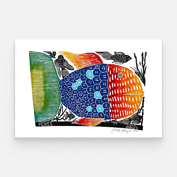 Xilogravura ''Peixes" G 2026 - Pablo Borges - PE