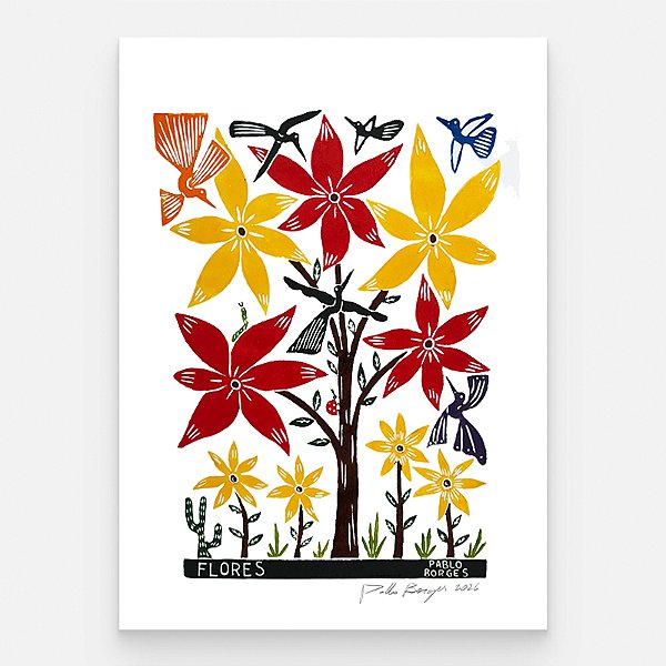 Xilogravura ''Flores" G 2026 - Pablo Borges - PE