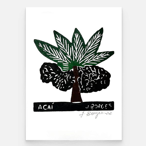 Xilogravura Açaí P - assinada por J. Borges - PE (Última Peça)