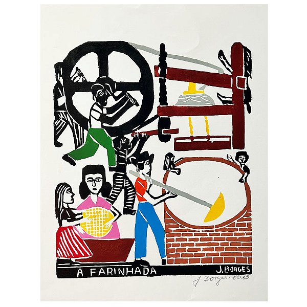 Xilogravura "A Farinhada" G - assinada  por J. Borges - PE